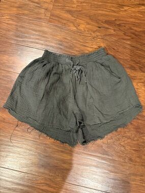 Rewash olive green  High-Waist Gauze Drawstring Shorts